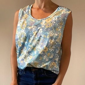 Cute Blue/Yellow Floral Tank Top